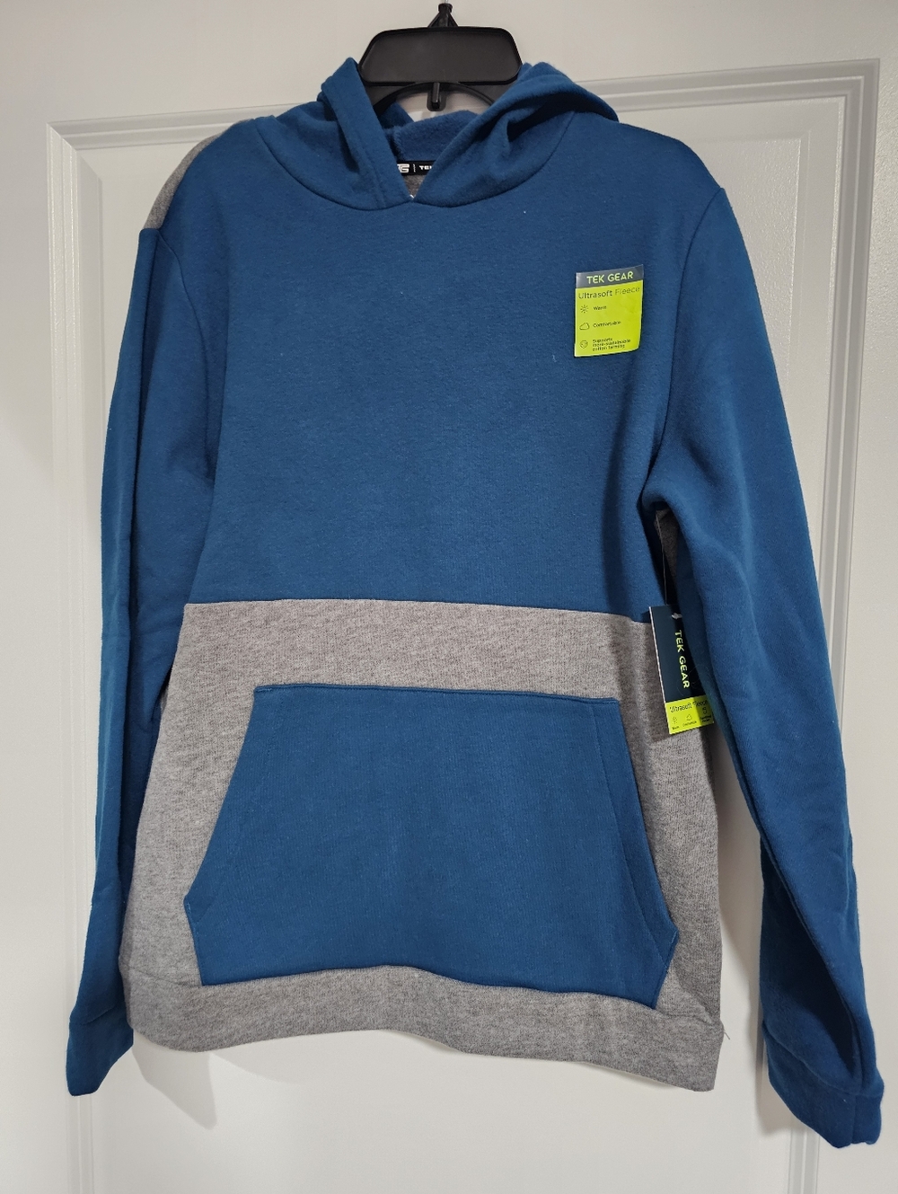 tek gear Teal Blue and Gray Colorblock Pullover Hoodie - Men